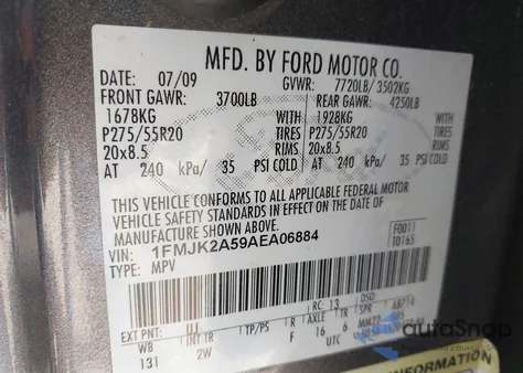 2010 Ford Expedition El Limited z USA, uszkodzony, nr VIN 1FMJK2A59AEA06884